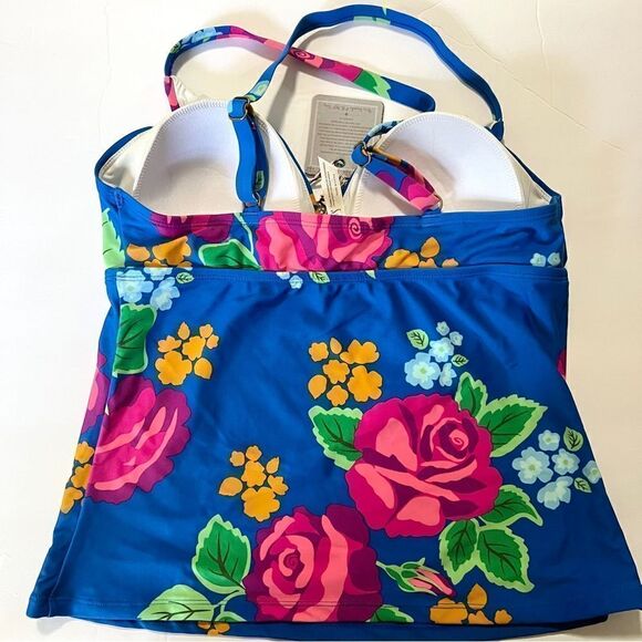 NWT New Matilda Jane To The Beach Bright Floral Tankini Swim Top M Blue Pink - Picture 6 of 9